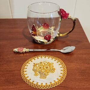 Elegant Enamel Water Cup with Rose Design